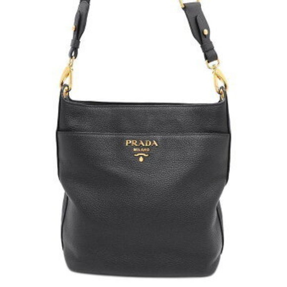 PRADA Shoulder Bag Leather Black - Picture 1 of 8